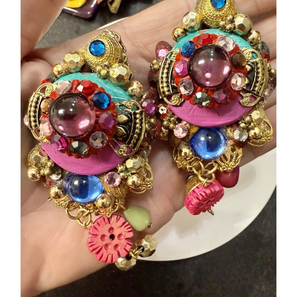 Patrice Joy Rosen‎ Handmade Colorful Dangle Earrings Clip On Vintage Rare